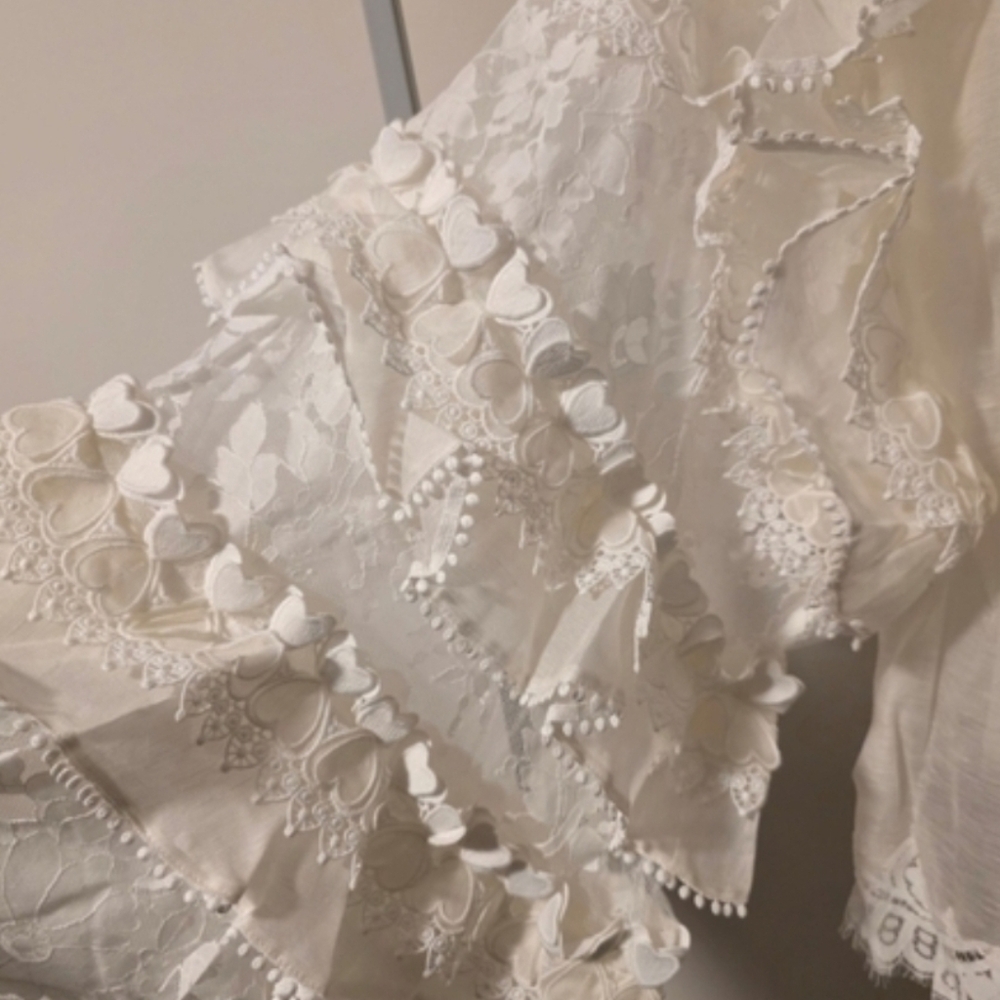 Zimmermann Crush Heart Trim Blouse Show Stoper Cream Lace Detail Top Sz M - Picture 7 of 10